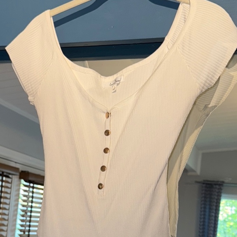 Women's Cream Button-Down Bodysuit